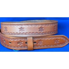 VGP Handmade Leather Belt with Geometric  Symbol Design and Half Flower Border .Medium Brown 43"(109cm)
